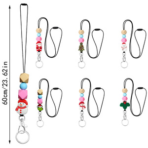 Wholesale Christmas tree <b>silicone</b> <b>beaded</b> necklace with safety buckle, round mobile phone strap, campus meal card strap - Product Image 1