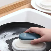 อุปกรณ์ทำความสะอาดในห้องครัวทรงกลม,ฟองน้ำขัดทำความสะอาดพร้อมด้ามจับพลาสติกด้ามจับที่จับถนัดมือแปรงฟองน้ำ