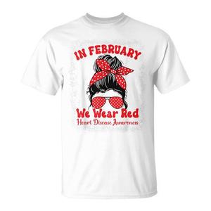 T-shirt con motivo a ciuffetto disordinato per la sensibilizzazione sulle malattie cardiache di febbraio, colore rosso, prodotto promozionale - Product Image 1