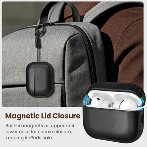Étui rétro en cuir véritable Crazy Horse pour <span class=keywords><strong>AirPods</strong></span> Pro 3, LED frontale visible, <span class=keywords><strong>charge</strong></span> <span class=keywords><strong>filaire</strong></span> et sans fil [sans écouteurs] - Product Image 2