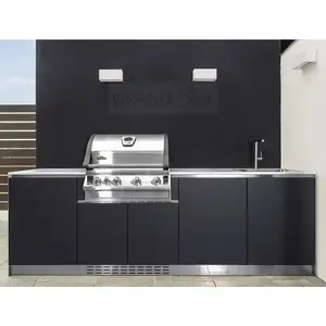 Cozinha exterior de aço inoxidável preta do BBQ modular com os aparelhos completos