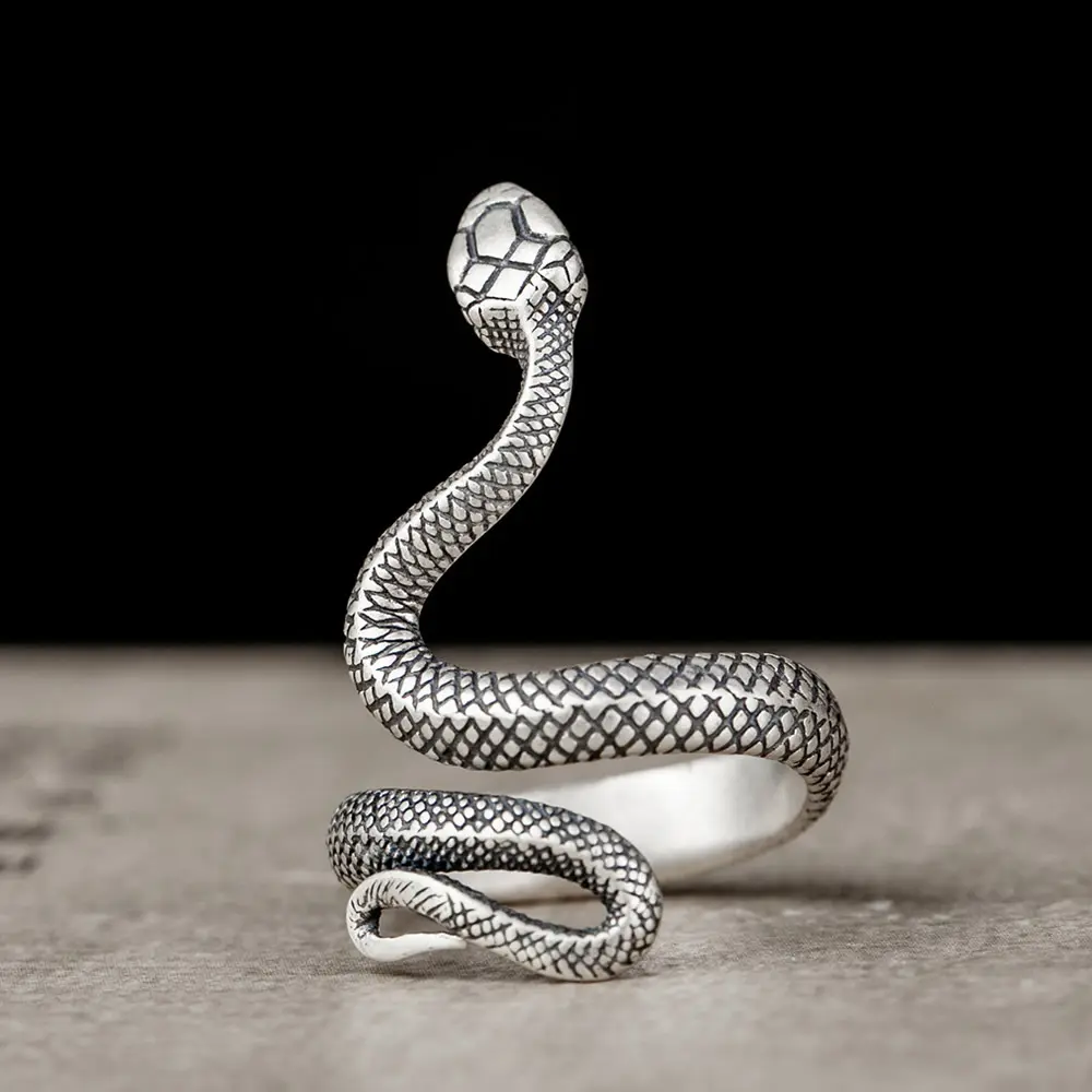 925 Silver Snake Ring Retro Punk Gothic Silver Jewelry Trendy Ring