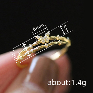 Anello a Doppio Strato con Zirconi a Farfalla per Donne, Gioiello da Dito Elegante e alla Moda - Product Image 4
