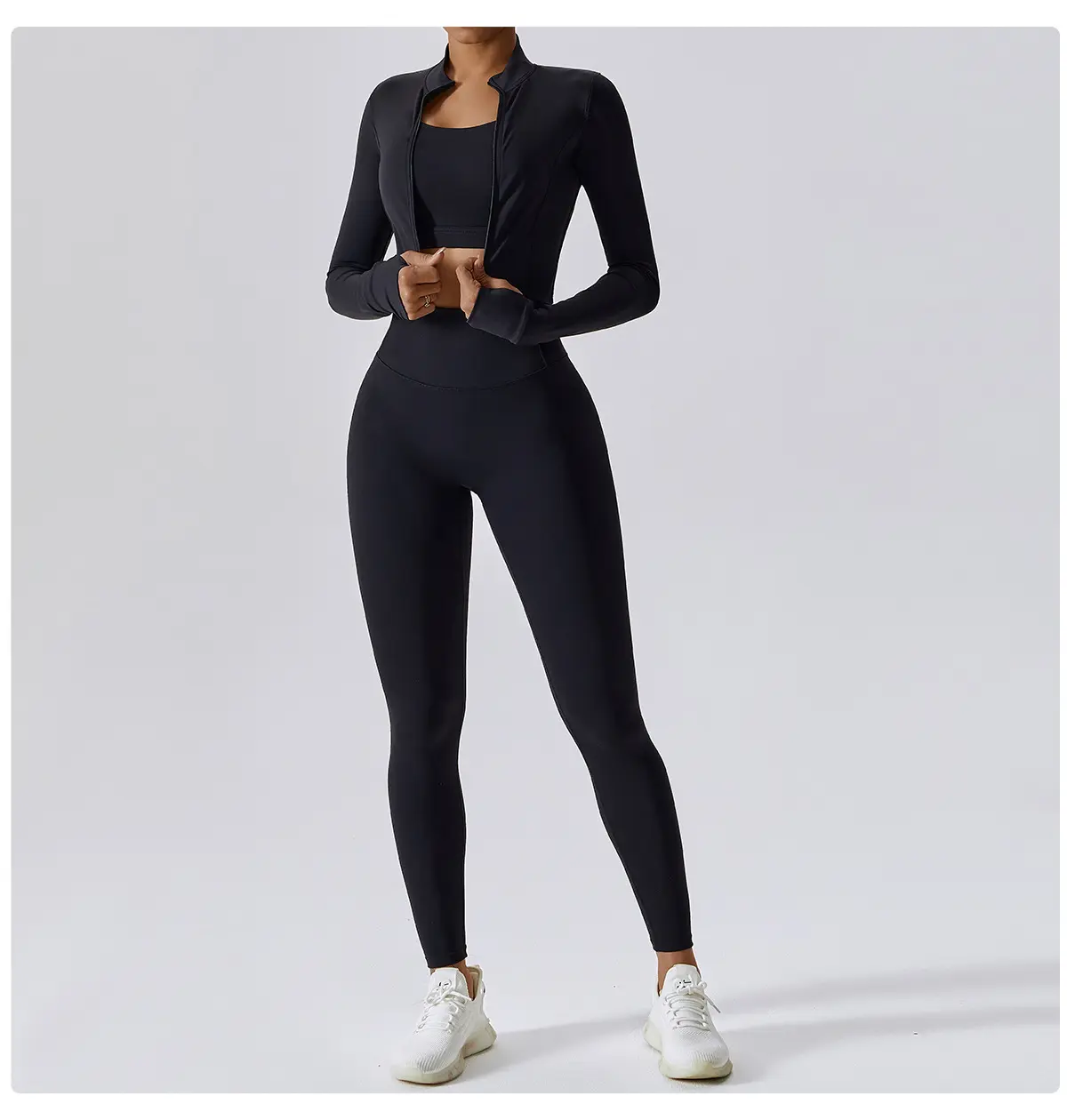 Conjunto de yoga sem costura feminino, 2 peças, roupas esportivas, academia, manga comprida, cintura alta, leggings, ternos esportivos