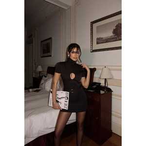 <b>Black</b> Camisole <b>Dress</b> Belt Vintage Office Lady Style Knee Length Solid Pattern Ruffles Appliques XS XL 6XL for Autumn <b>Club</b> Day - Product Image 5