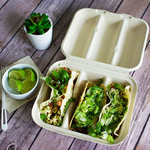 No PFAS FREE Customized Biodegradable Disposable Sugarcane Bagasse Taco Container Taco Clamshell Box