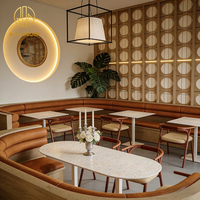 Retro-Stil Terrazzo Leder Holzrahmen Fast-Food-Restaurant Tisch- und Stuhl-Set mit Halbkreis-Sitzbank Möbel
