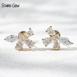 Pendientes de Lazo Unisex Starsgem, Oro Sólido de 18K con Baño de Rodio, Diamante Cultivado en Laboratorio de 1.38ct, Corte Pera Marquise, Regalo de Joyería - Product Image 1