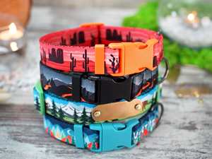 Collar de Terciopelo Sólido Personalizado con Etiqueta de Identificación con Nombre, Diseño de Bosque con Árboles y Lazo para Perros Pequeños/Medianos/Grandes - Product Image 3