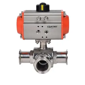 CQATMT T-type And L-Type Sanitary Chuck Quick Connect Ball Vale SS304 Pneumatic Actuator Quick Install 3-Way Ball Valve