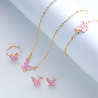 Ensemble de bijoux Novirassine Black Butterfly pour femmes, collier, bracelet, boucles d'oreilles, bague réglable plaquée or 18 carats, ensemble de 4 pièces