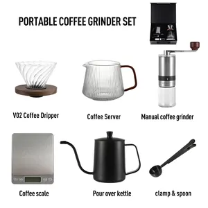 Coffee Gift Set Ceramic Coffee Grinder Dripper Filter Kettle Travel Bag Gift Kit Barista Tools Espresso Coffee Tea Sets