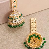 Boucles d'oreilles Jhumka en perles vertes plaquées or, bijoux de mariage indiens pour femmes