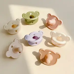 Chupeta calmante de silicone para bebês, chupeta respirável sem BPA com dois furos de ar, chupeta em formato de urso de desenho animado para recém-nascidos