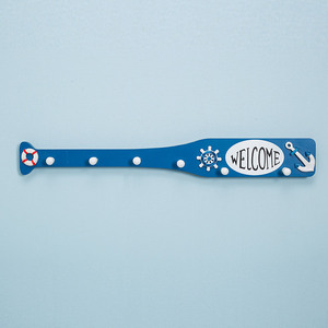 Mediterranean Oar <b>Wall</b> <b>Hooks</b> Wooden Coat Rack With Welcome Design For Entryway Or Bedroom Use - Product Image 1