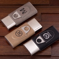 Humidor à cigares en similicuir et acier inoxydable avec coupe-cigares, coffret cadeau monogrammé, vente en gros d'usine