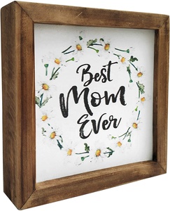 Custom Best Mom Ever Square en bois encadré bloc signe cadeau pour maman 6 "x 6" - Product Image 1