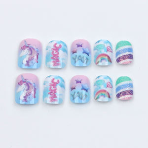 <span class=keywords><strong>Faux</strong></span> <span class=keywords><strong>ongles</strong></span> pour enfants personnalisés licorne colorée design long carré en ABS matériel à poser sur les <span class=keywords><strong>ongles</strong></span> des enfants motifs papillon Stiletto amande - Product Image 5
