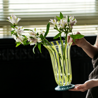 Nouveau vase à fleurs en verre de style chinois avec bordure en feuille de lotus jaune, objet de décoration pour la maison, récipient à fleurs haut de gamme, vase à fleurs hydroponique