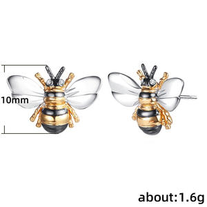 Gold Plated <b>Bee</b> Stud Earrings With Zircon Insect Design For Women Fashion Jewelry <b>Gift</b> - Product Image 4