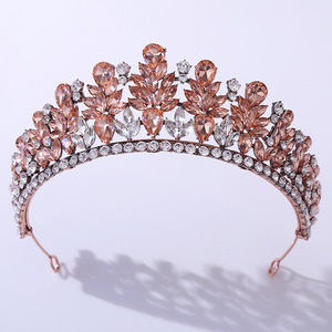Corona Principessa in Cristallo Verde e Bianco, Tiara in Metallo Dorato, Fascia per <span class=keywords><strong>Capelli</strong></span> per Feste di Compleanno, Quinceañera, Ornamenti per <span class=keywords><strong>Capelli</strong></span>, Copricapo per Cosplay Elfico - Product Image 2