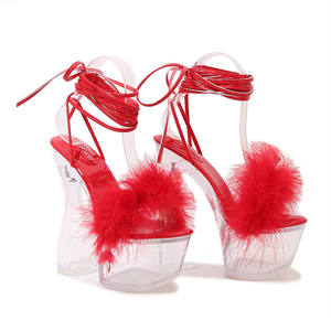 Sandales à talons super hauts style européen et américain à lacets et bout ouvert, à plateforme imperméable, à talon aiguille et cristal - Product Image 1