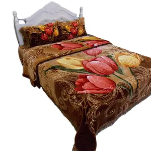 High Quality Printed Embossed 2ply 100% Polyester Middle East Market 4/5/6/7 Pcs Blanket Bed Set