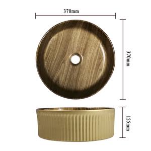 Tarpul Style Européen De <span class=keywords><strong>Mode</strong></span> Or Circulaire Grain De Bois Lavabo Comptoir Designer Lavabo De Luxe Salle De Bains Évier Art Évier - Product Image 3