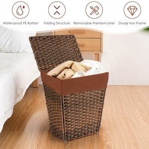 JY Waterproof Handmade <strong>Wicker</strong> Detachable Collapsible Laundry Storage Baskets with Lid for Bathroom and <strong>Wardrobe</strong> - Product Image 5