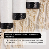 Art mural géométrique à franges et pompons, peinture décorative encadrée abstraite minimaliste noir et blanc, décoration d'intérieur bohème moderne