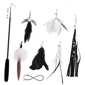 SONGWAY Ensemble de jouets pour chat de luxe réalistes, série noire, baguette rétractable avec plumes, 6 clochettes de remplacement - Product Image 1