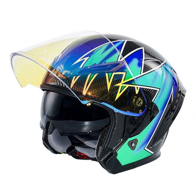 Carbon Fibre Racing Double Visor Open Face 3/4 Helmet Motorcycle With Spoiler