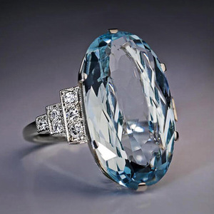 Anello Grande Ovale Blu Elegante da Donna - Product Image 1