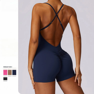 Mono de yoga transpirable sin espalda para mujer, con tirantes cruzados, sin costuras, sin mangas, para fitness y running, ideal para dropshipping. - Product Image 6