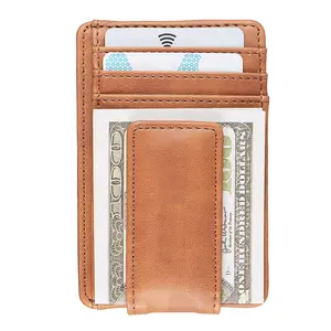 修身RFID封堵复古棕色迷你设计师定制钱包皮包男士带钱夹