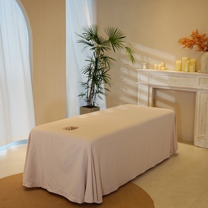 Atmosphère romantique vérifier modèles beauté <span class=keywords><strong>lit</strong></span> 4 pièces ensemble couleur unie <span class=keywords><strong>couvre</strong></span>-<span class=keywords><strong>lit</strong></span> Salon de beauté ensemble corps SPA Massage Table couverture ensemble - Product Image 3