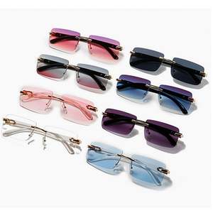 Gafas de Sol Cuadradas Pequeñas de Lujo con Logotipo Personalizado al por Mayor para Hombre y Mujer, con Corte de Diamante y sin Montura - Product Image 3