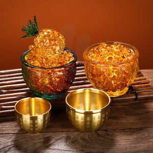 Glass <b>Treasure</b> Bowl Yellow Crystal Round Money <b>Box</b> Creative Ornament Portable Home Decor Gift Set - Product Image 1