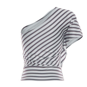 Viviblook J26TP083, Camiseta Casual de Verano para Mujer, Sexy, Asimétrica, con Rayas y Hombros Descubiertos, para Damas - Product Image 6