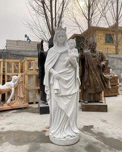 Escultura Religiosa Personalizada de Tamaño Real, Virgen María y Jesús de Mármol Natural con Palmas Unidas, en Posición de Pie - Product Image 3