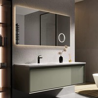 Meuble-lavabo mural de salle de bain de style américain, écologique, avec miroir intelligent, vasque en céramique, en bois d'hévéa, personnalisable