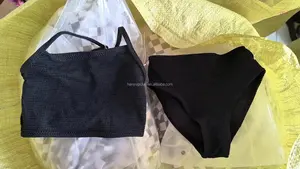 Conjunto de biquíni elástico de nylon, tecido de sugador de crinkle, para praia, etiqueta privada, para meninas, ups abrangentes, biquini de praia