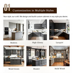 Juego de Muebles de Cocina en Forma de L, Moderno y Minimalista, de Melamina con Fregadero Integrado, Personalizado para Apartamento - Product Image 2