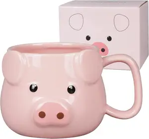 Taza de cerámica de 14 oz de café de cerdo y cabra, taza de té de porcelana para regalo de mujer