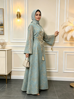Robe longue élégante pour femmes musulmanes, col montant, ouverture en V partielle, sequins, broderie florale, Abaya, soirée, Dubaï, tenue modeste