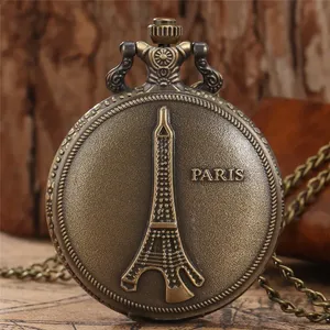 <strong>Old</strong> Fashion Paris Tower Design Women Quartz Analog Pocket Watch Full Hunter <strong>Clock</strong> 80Cm Sweater Necklace Chain Souvenir Reloj - Product Image 1