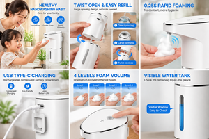 Distributeur de savon mousse intelligent sans contact OEM, distributeur automatique de savon pour les mains à capteur, montage mural, recharge USB, fabricant - Product Image 6