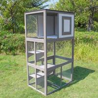 PET Catio Maison pour chat en bois Extérieur 3 étages Enclos pour chat Intérieur Grand parc pour chaton avec hamac et boîte de repos