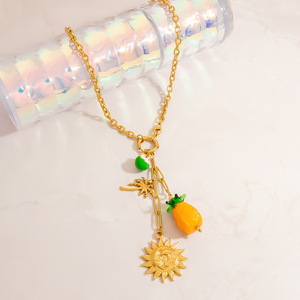 <span class=keywords><strong>Serie</strong></span> de frutas frescas Collar con colgante múltiple en forma de <span class=keywords><strong>Y</strong></span> Collar de acero inoxidable con perlas de amor de explosión de eslabones chapados en oro - Product Image 4