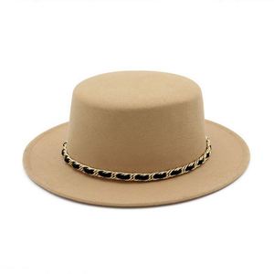 Winter Warm High Quality Polyester Cotton Cloth Trilby Crown Wide Brim Flat Top <b>Fedora</b> Hats for Unisex with Chain Travel Fishing - Product Image 4